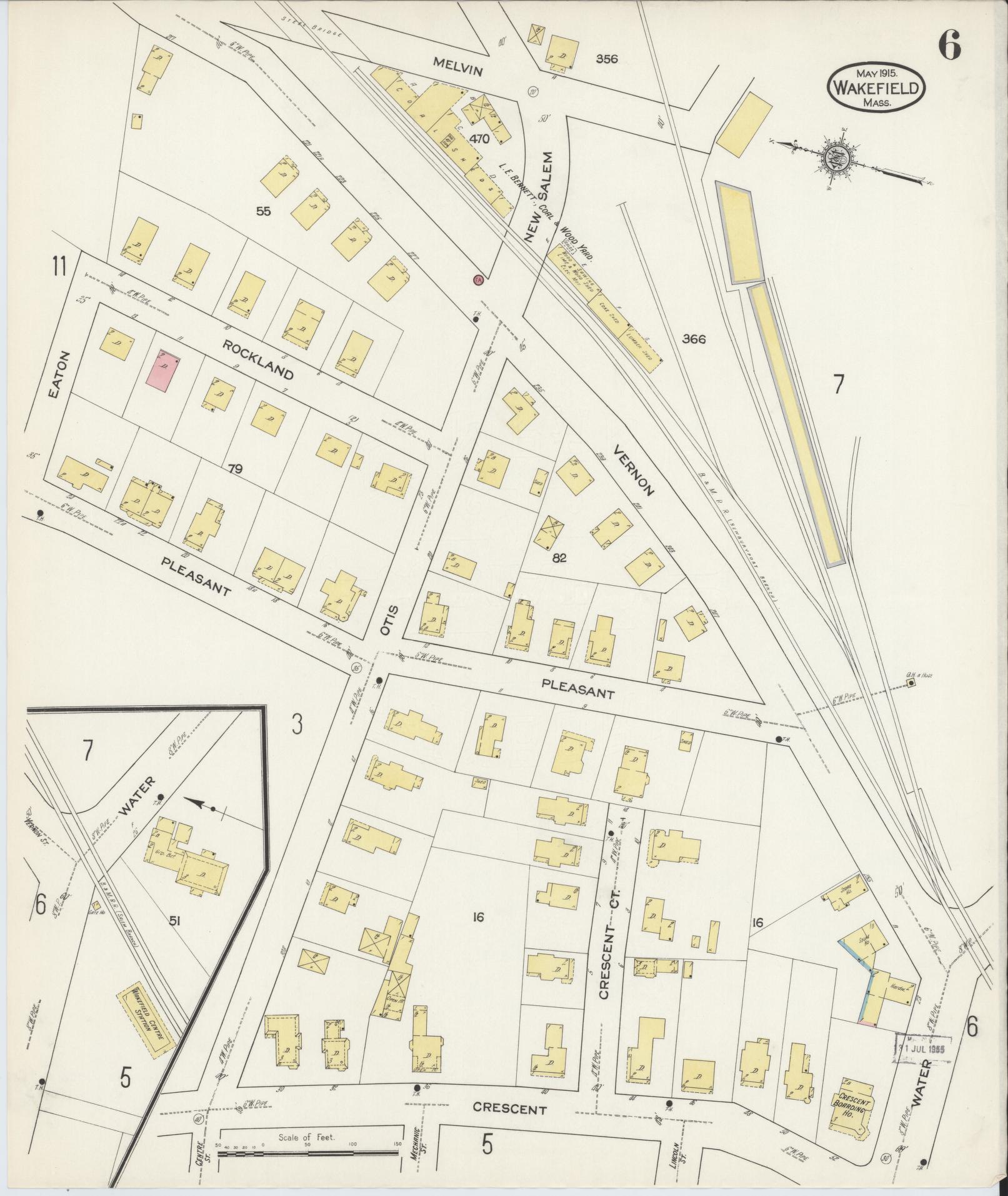 Sanborn Fire Insurance Map from Wakefield, Middlesex County, Massachusetts (1915), Sheet #0006 - Historic Sanborn Fire Insurance Map Print, vintage old map wall art, antique decor, genealogy gift, Massachusetts Massachusetts map