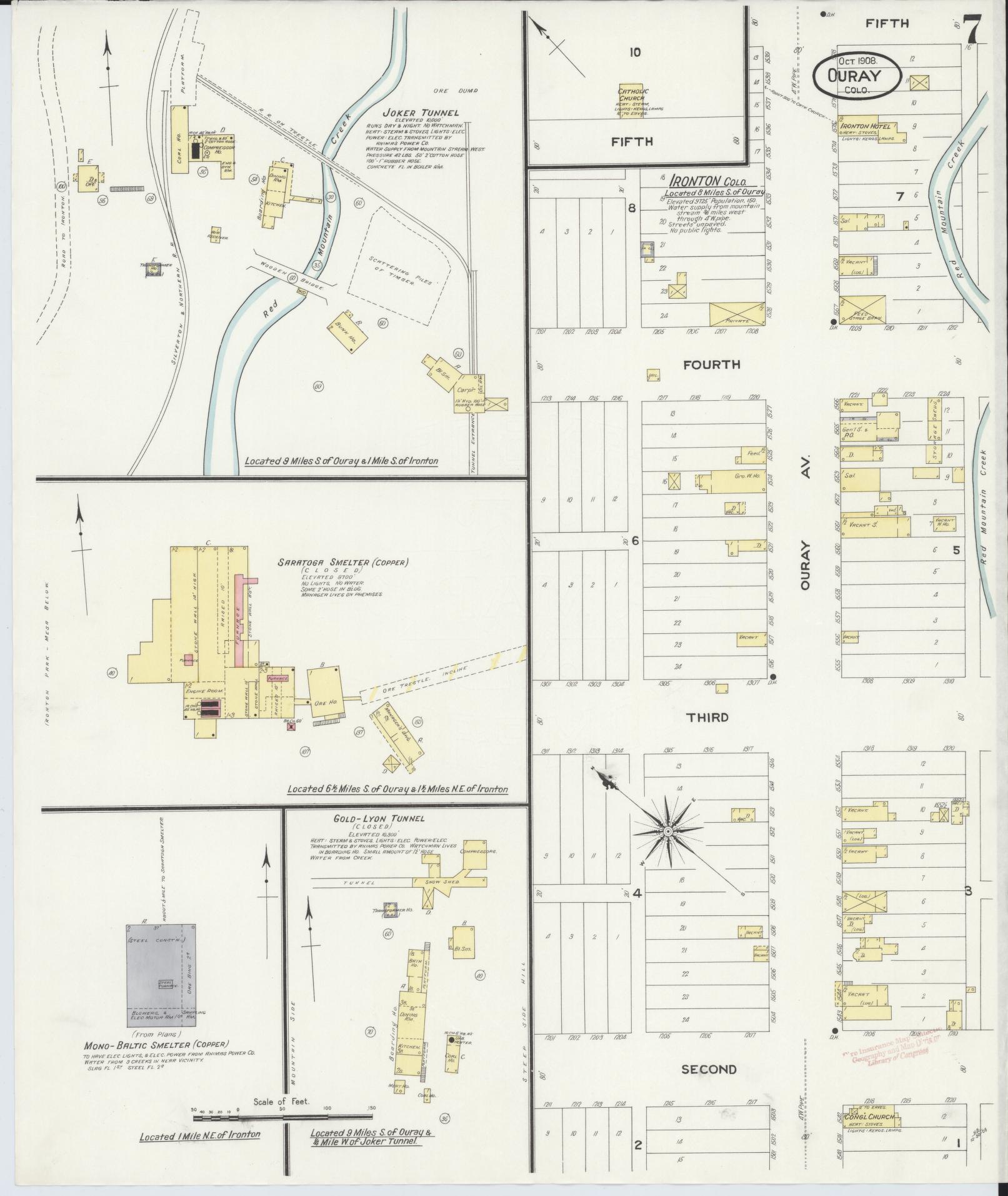 Sanborn Fire Insurance Map from Ouray, Ouray County, Colorado (1908), Sheet #0007 - Historic Sanborn Fire Insurance Map Print, vintage old map wall art, antique decor, genealogy gift, Colorado Colorado map