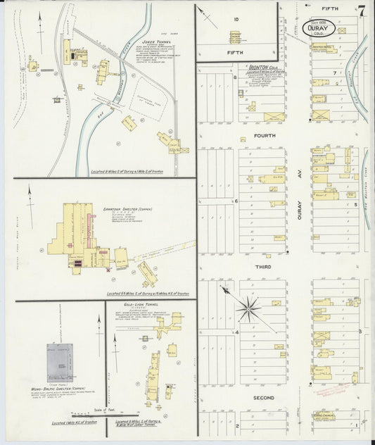 Sanborn Fire Insurance Map from Ouray, Ouray County, Colorado (1908), Sheet #0007 - Historic Sanborn Fire Insurance Map Print, vintage old map wall art, antique decor, genealogy gift, Colorado Colorado map