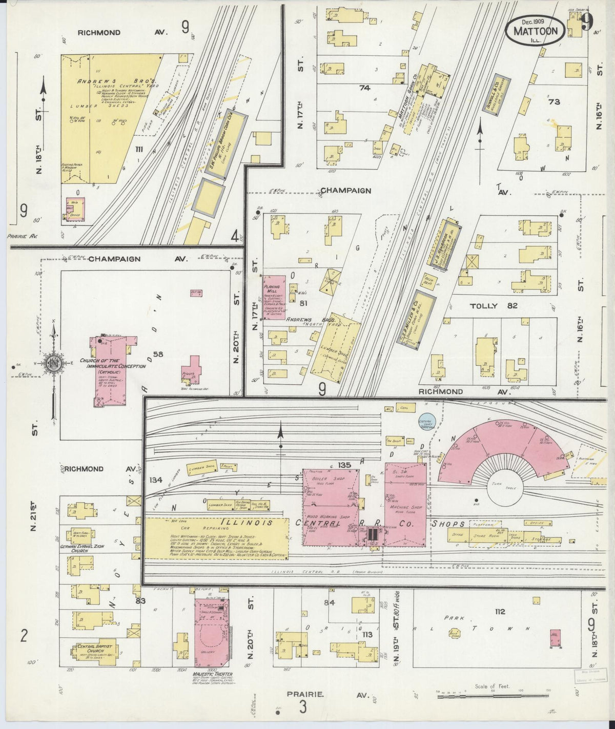 Sanborn Fire Insurance Map from Mattoon, Coles County, Illinois (1909), Sheet #0009 - Complete Map Set gallery image, historic Sanborn map, vintage wall art, Illinois Illinois