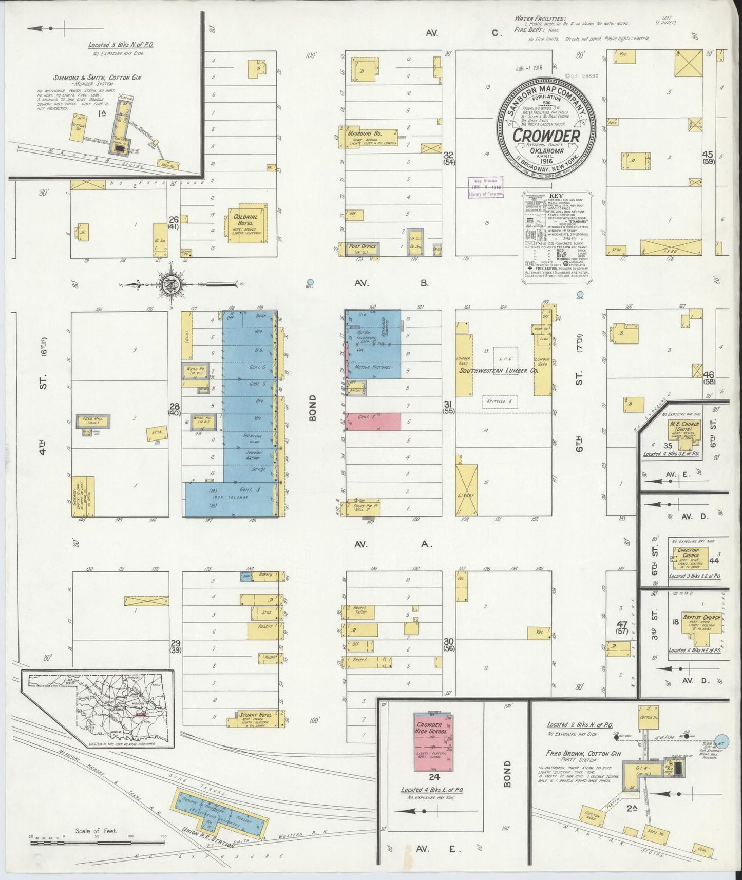 Sanborn Fire Insurance Map from Crowder, Pittsburg County, Oklahoma (1916), Sheet #0001 - Historic Sanborn Fire Insurance Map Print, vintage old map wall art, antique decor, genealogy gift, Oklahoma Oklahoma map