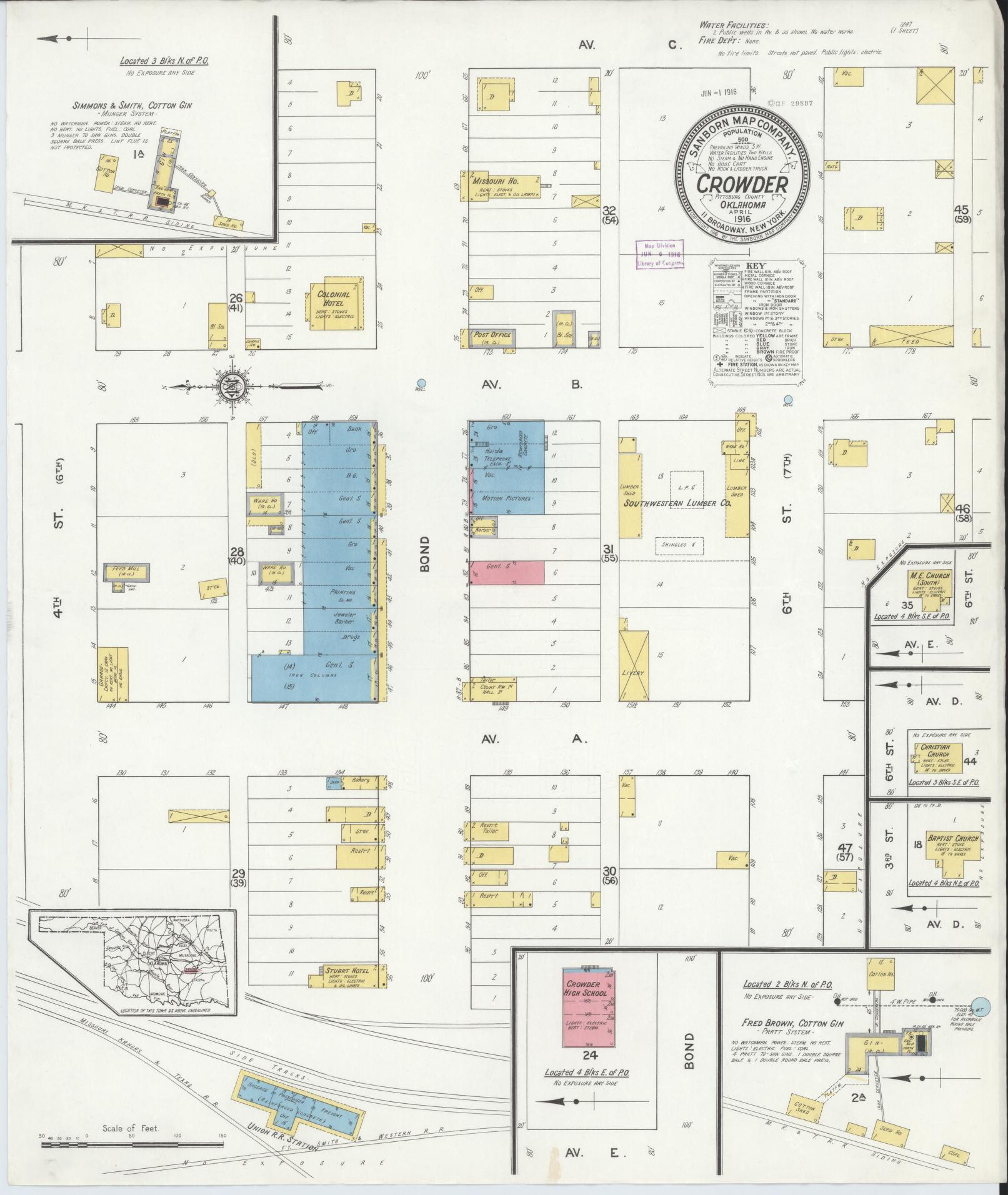 Sanborn Fire Insurance Map from Crowder, Pittsburg County, Oklahoma (1916), Sheet #0001 - Historic Sanborn Fire Insurance Map Print, vintage old map wall art, antique decor, genealogy gift, Oklahoma Oklahoma map