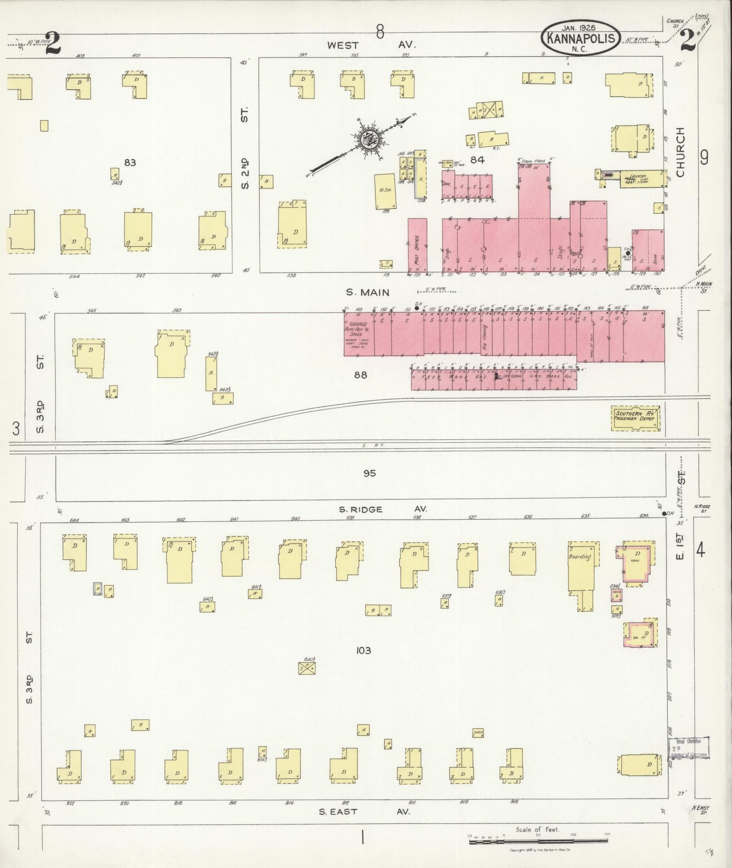 Sanborn Fire Insurance Map from Kannapolis, Rowan And Cabarrus Counties, North Carolina (1926), Sheet #0002 - Complete Map Set gallery image, historic Sanborn map, vintage wall art, North Carolina North Carolina