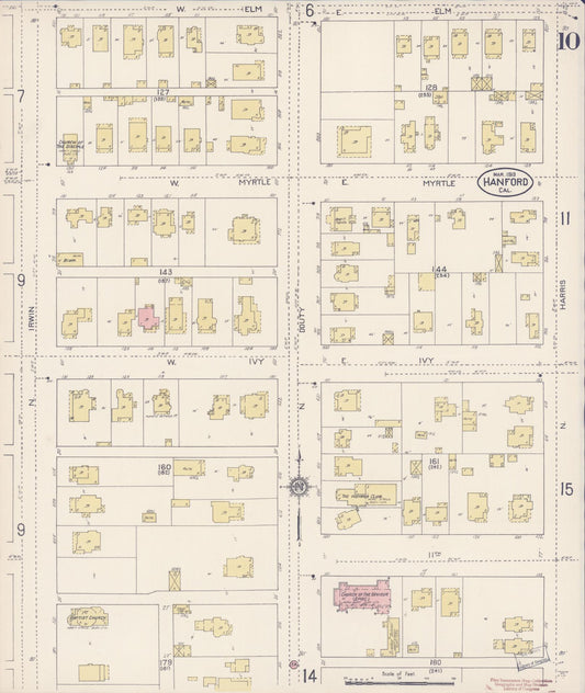 Sanborn Fire Insurance Map from Hanford, Kings County, California (1913), Sheet #0010 - Historic Sanborn Fire Insurance Map Print, vintage old map wall art, antique decor, genealogy gift, California California map