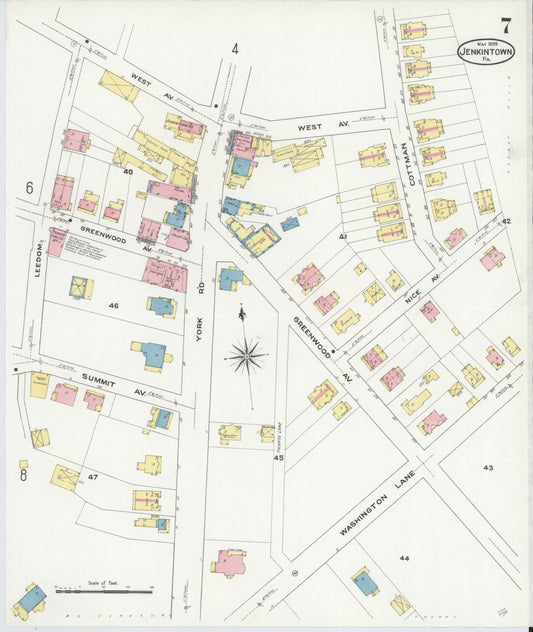 Sanborn Fire Insurance Map from Jenkintown, Montgomery County, Pennsylvania (1909), Sheet #0007 - Historic Sanborn Fire Insurance Map Print, vintage old map wall art, antique decor, genealogy gift, Pennsylvania Pennsylvania map