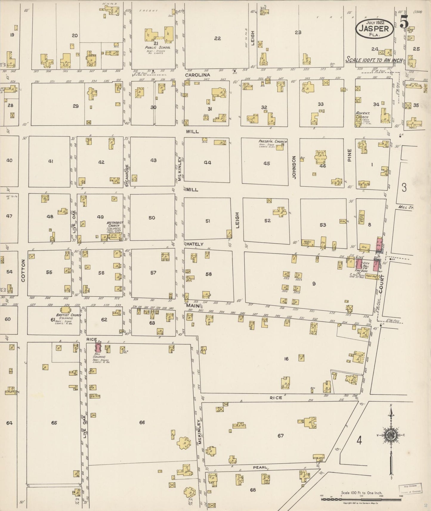 Sanborn Fire Insurance Map from Jasper, Hamilton County, Florida (1922), Sheet #0005 - Historic Sanborn Fire Insurance Map Print, vintage old map wall art, antique decor, genealogy gift, Florida Florida map