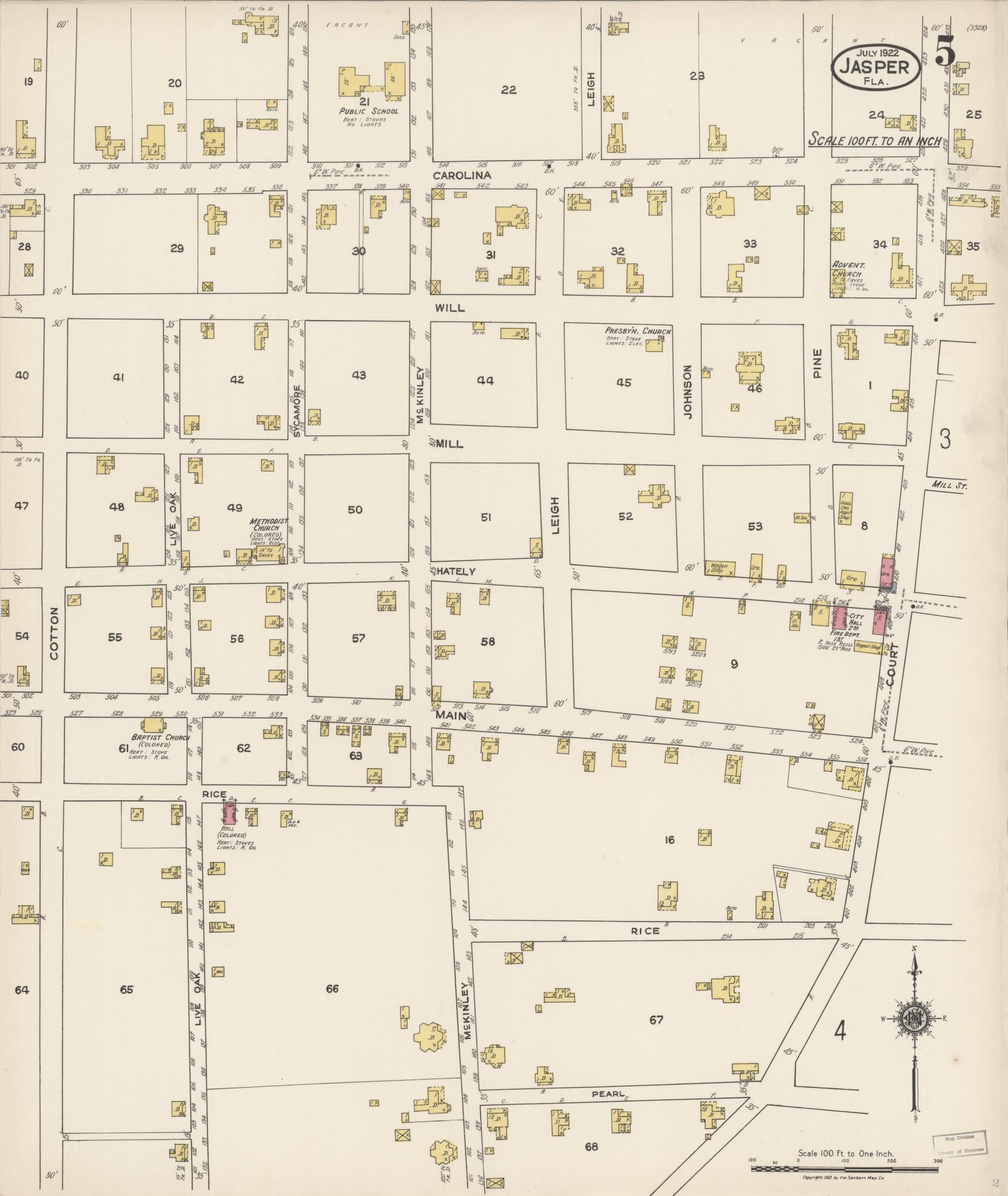Sanborn Fire Insurance Map from Jasper, Hamilton County, Florida (1922), Sheet #0005 - Historic Sanborn Fire Insurance Map Print, vintage old map wall art, antique decor, genealogy gift, Florida Florida map