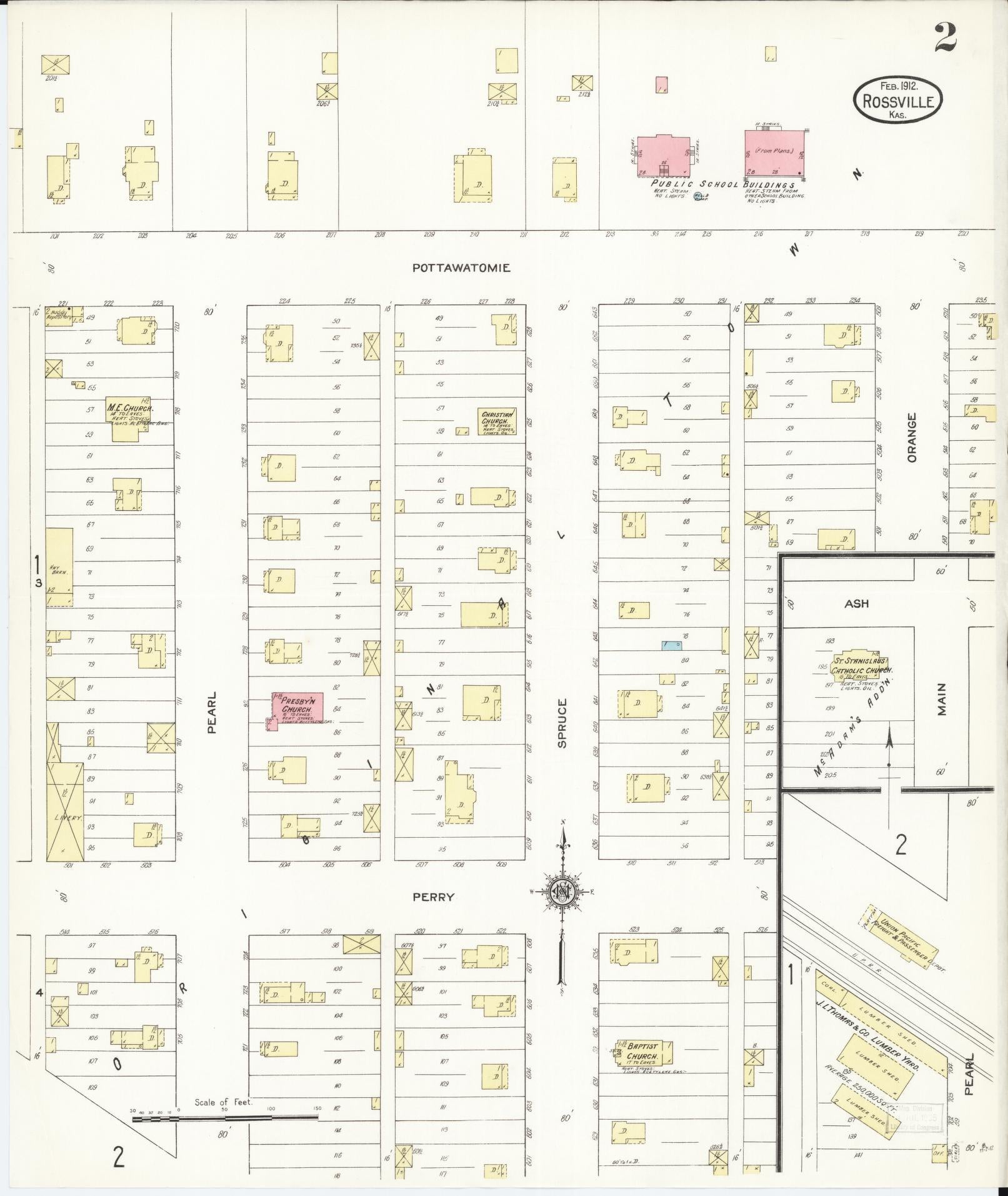 Sanborn Fire Insurance Map from Rossville, Shawnee County, Kansas (1912), Sheet #0002 - Complete Map Set gallery image, historic Sanborn map, vintage wall art, Kansas Kansas