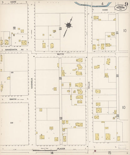 Sanborn Fire Insurance Map from Redding, Shasta County, California (1912), Sheet #0009 - Complete Map Set gallery image, historic Sanborn map, vintage wall art, California California
