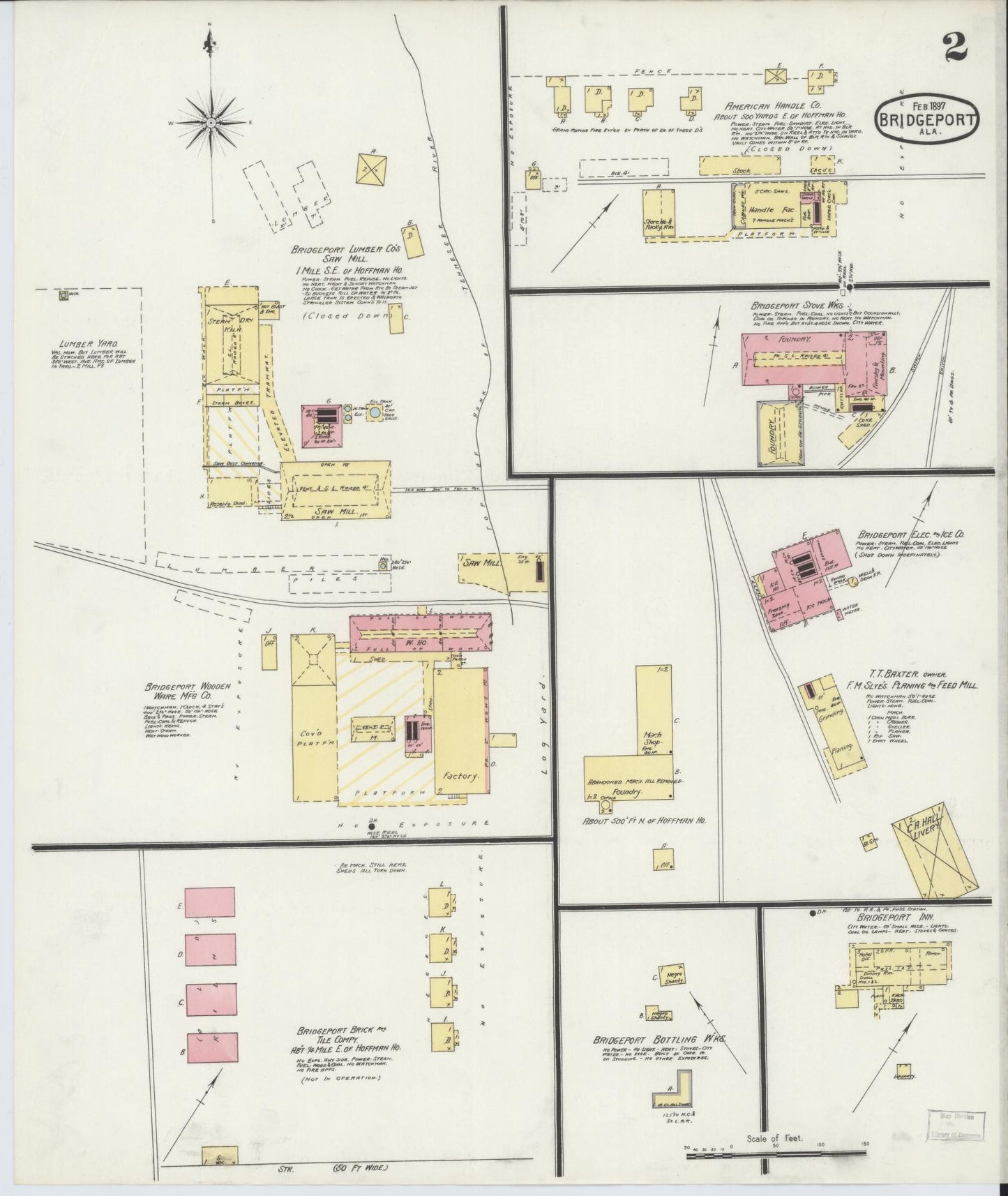 Sanborn Fire Insurance Map from Bridgeport, Jackson County, Alabama (1897), Sheet #0002 - Complete Map Set gallery image, historic Sanborn map, vintage wall art, Alabama Alabama