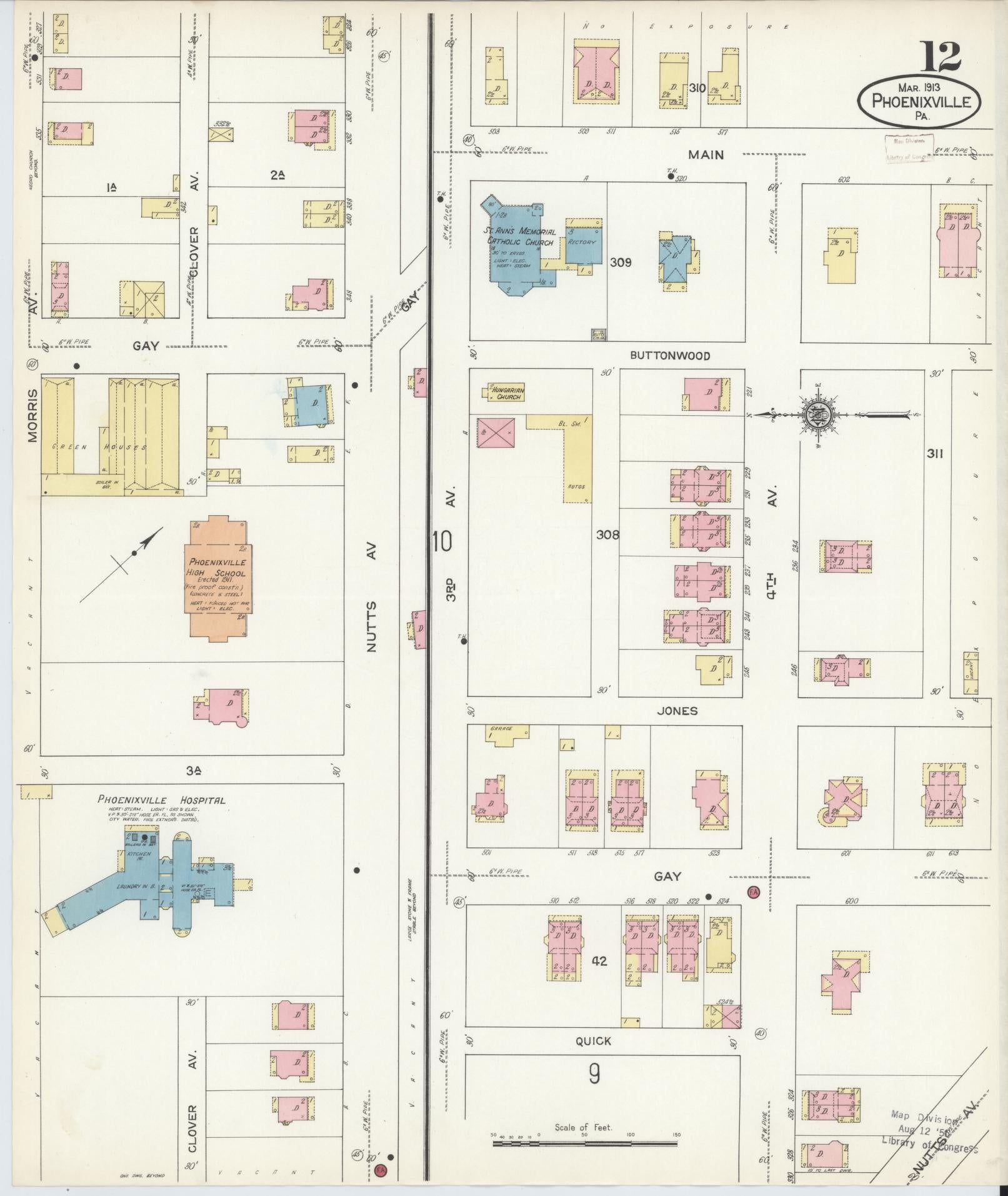 Sanborn Fire Insurance Map from Phoenixville, Chester County, Pennsylvania (1913), Sheet #0012 - Complete Map Set gallery image, historic Sanborn map, vintage wall art, Pennsylvania Pennsylvania