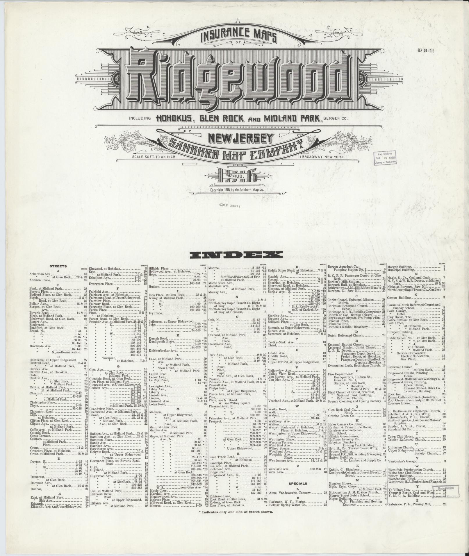 Sanborn Fire Insurance Map from Ridgewood, Bergen County, New Jersey. (1916) – Historic Sanborn Fire Insurance Map Print