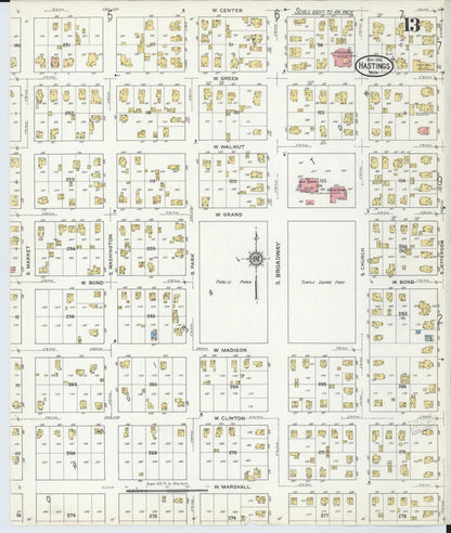 Sanborn Fire Insurance Map from Hastings, Barry County, Michigan (1916), Sheet #0013 - Historic Sanborn Fire Insurance Map Print, vintage old map wall art, antique decor, genealogy gift, Michigan Michigan map
