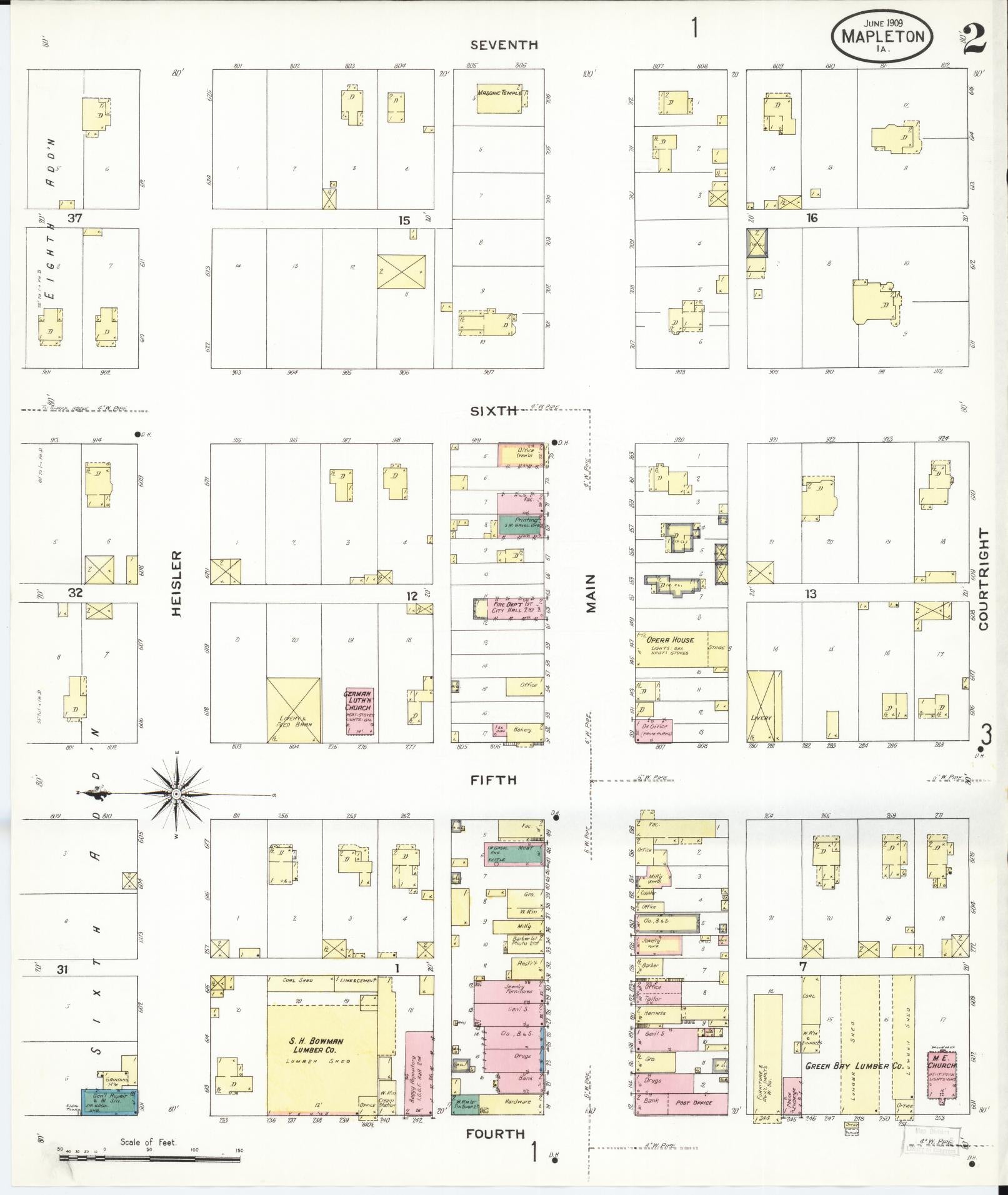 Sanborn Fire Insurance Map from Mapleton, Monona County, Iowa (1909), Sheet #0002 - Historic Sanborn Fire Insurance Map Print