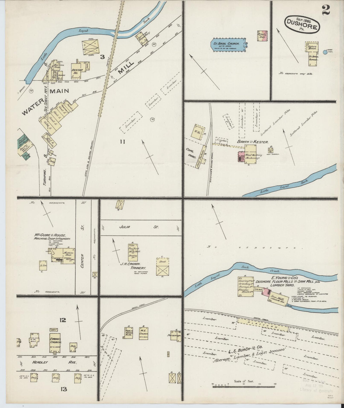 Sanborn Fire Insurance Map from Dushore, Sullivan County, Pennsylvania (1885), Sheet #0002 - Complete Map Set gallery image, historic Sanborn map, vintage wall art, Pennsylvania Pennsylvania