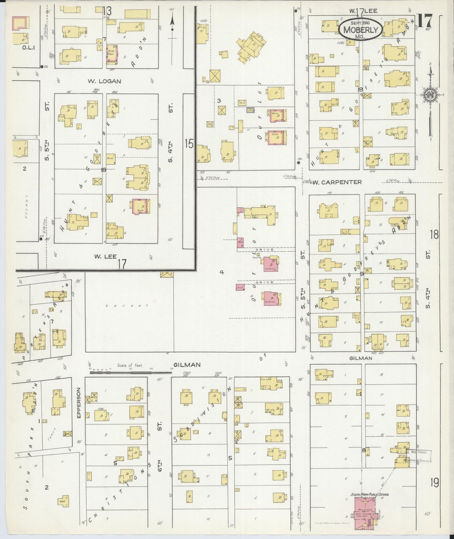 Sanborn Fire Insurance Map from Moberly, Randolph County, Missouri (1916), Sheet #0017 - Historic Sanborn Fire Insurance Map Print, vintage old map wall art, antique decor, genealogy gift, Missouri Missouri map
