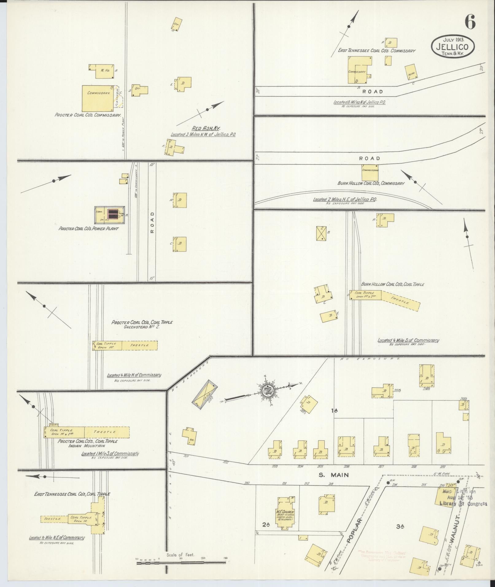 Sanborn Fire Insurance Map from Jellico, Whitley County, Ky., and Campbell County, Tenna, Kentucky (1913), Sheet #0006 - Complete Map Set gallery image, historic Sanborn map, vintage wall art, Kentucky Kentucky