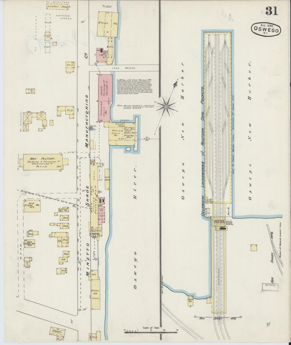Sanborn Fire Insurance Map from Oswego, Oswego County, New York (1890), Sheet #0031 - Historic Sanborn Fire Insurance Map Print, vintage old map wall art, antique decor, genealogy gift, New York New York map