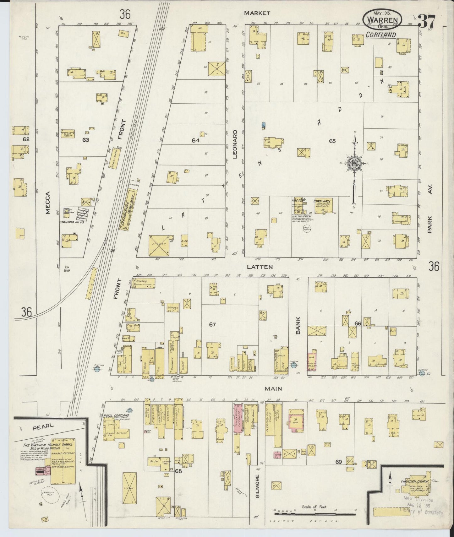 Sanborn Fire Insurance Map from Warren, Trumbull County, Ohio (1915), Sheet #0037 - Historic Sanborn Fire Insurance Map Print, vintage old map wall art, antique decor, genealogy gift, Ohio Ohio map