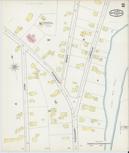 Sanborn Fire Insurance Map from Spencer, Worcester County, Massachusetts (1892), Sheet #0002 - Historic Sanborn Fire Insurance Map Print, vintage old map wall art, antique decor, genealogy gift, Massachusetts Massachusetts map