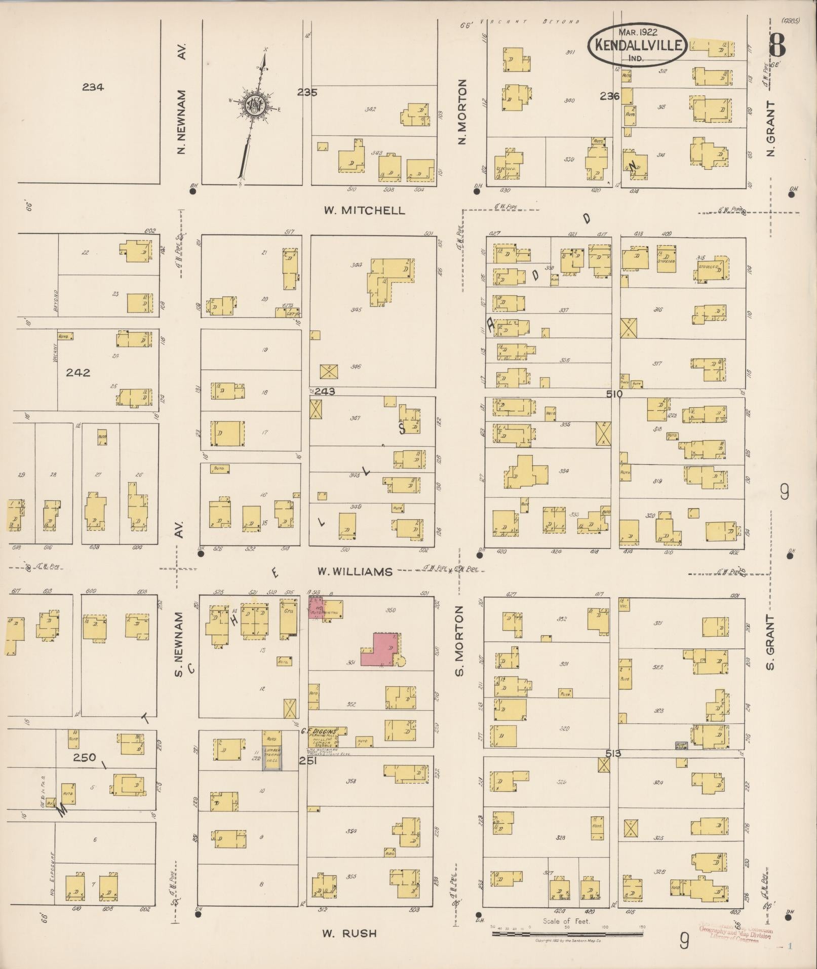 Sanborn Fire Insurance Map from Kendallville, Noble County, Indiana (1922), Sheet #0008 - Complete Map Set gallery image, historic Sanborn map, vintage wall art, Indiana Indiana