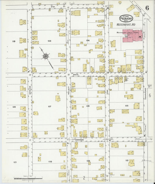 Sanborn Fire Insurance Map from Piedmont, Mineral County, West Virginia (1920), Sheet #0006 - Historic Sanborn Fire Insurance Map Print, vintage old map wall art, antique decor, genealogy gift, West Virginia West Virginia map