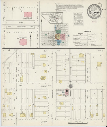 Sanborn Fire Insurance Map from Tecumseh, Pottawatomie County, Oklahoma (1915), Sheet #0001 - Complete Map Set gallery image, historic Sanborn map, vintage wall art, Oklahoma Oklahoma