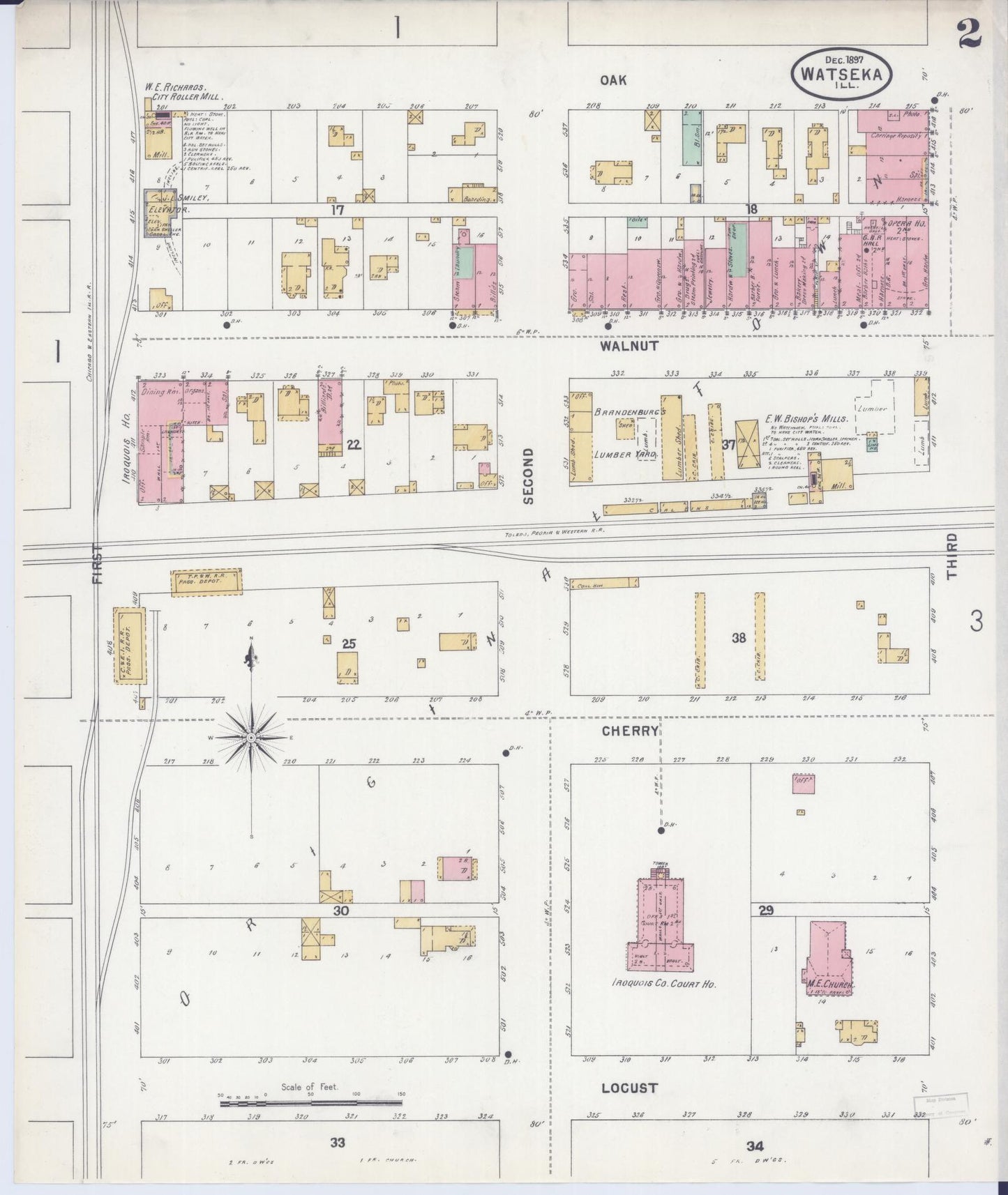 Sanborn Fire Insurance Map from Watseka, Iroquois County, Illinois (1897), Sheet #0002 - Complete Map Set gallery image, historic Sanborn map, vintage wall art, Illinois Illinois