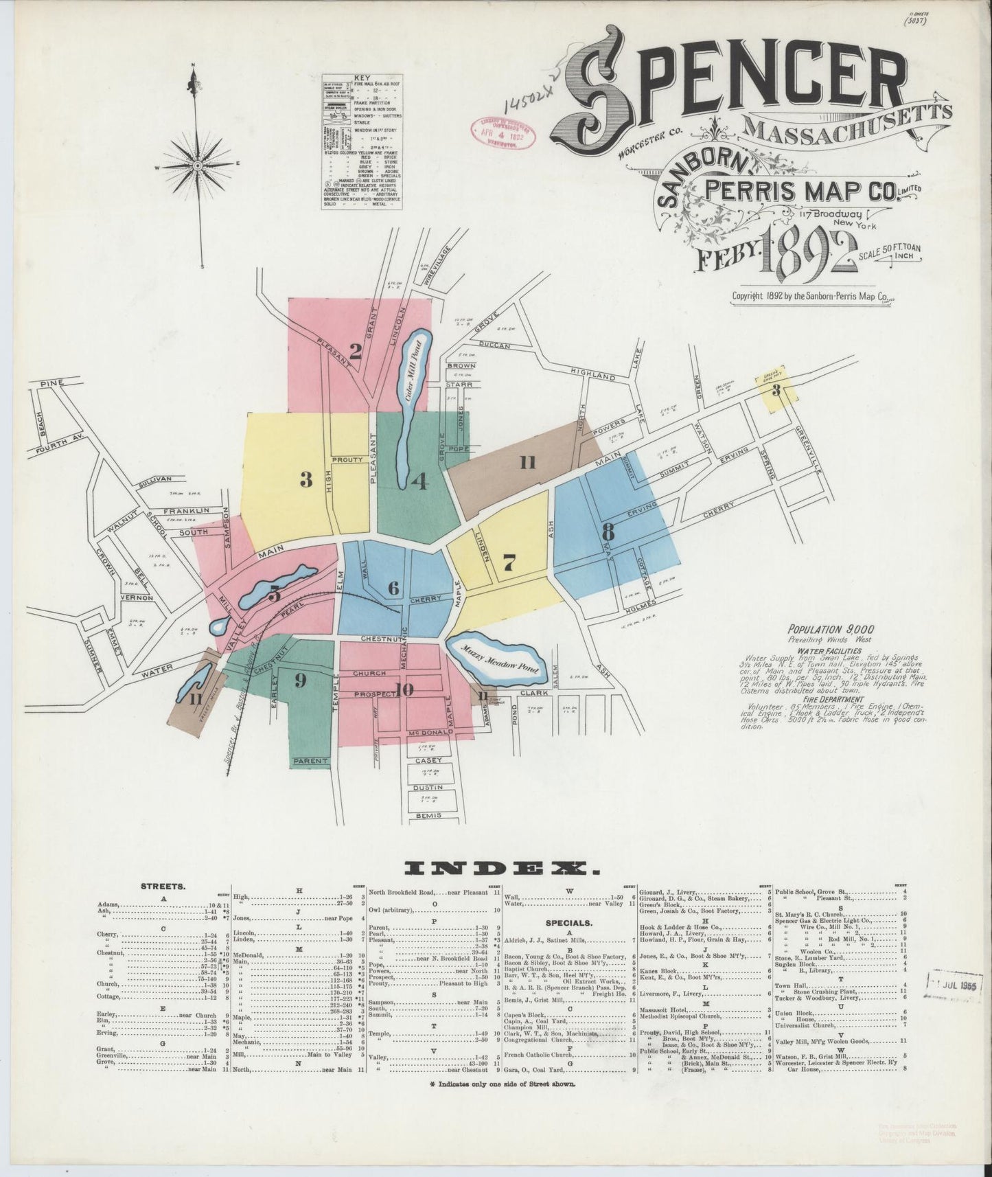 Sanborn Fire Insurance Map from Spencer, Worcester County, Massachusetts (1892), Sheet #0001 - Complete Map Set gallery image, historic Sanborn map, vintage wall art, Massachusetts Massachusetts