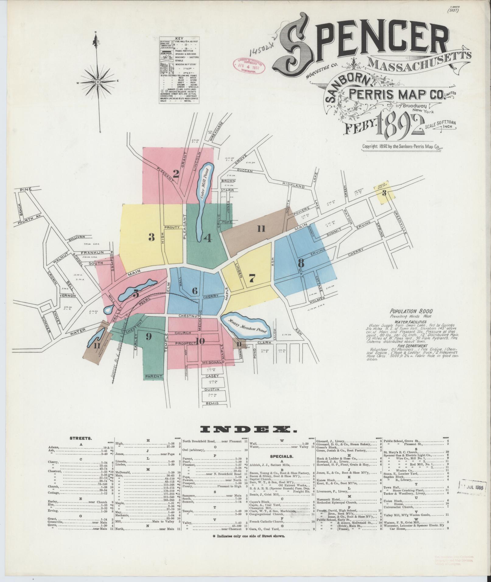 Sanborn Fire Insurance Map from Spencer, Worcester County, Massachusetts (1892), Sheet #0001 - Complete Map Set gallery image, historic Sanborn map, vintage wall art, Massachusetts Massachusetts