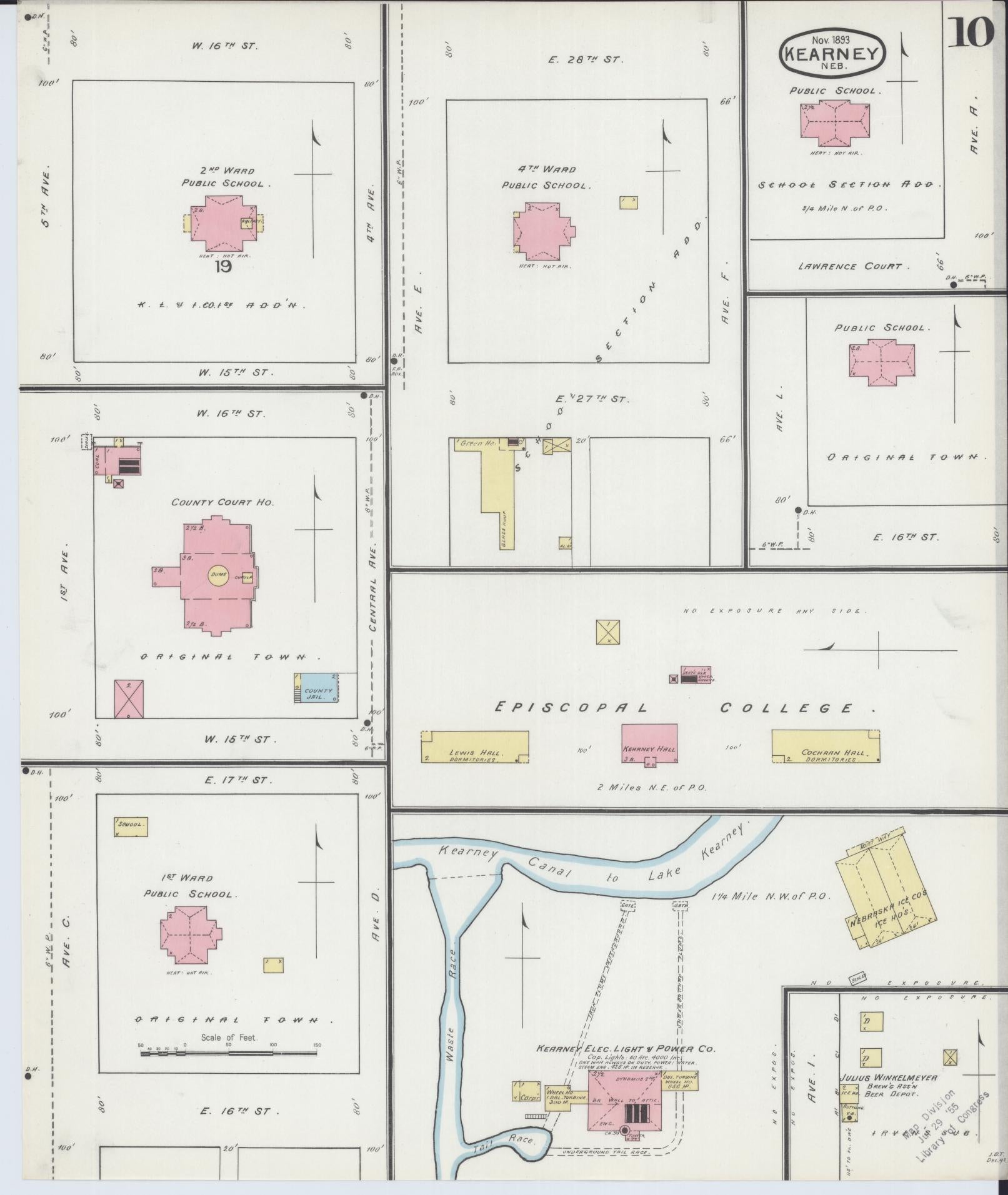 Sanborn Fire Insurance Map from Kearney, Buffalo County, Nebraska (1893), Sheet #0010 - Historic Sanborn Fire Insurance Map Print, vintage old map wall art, antique decor, genealogy gift, Nebraska Nebraska map