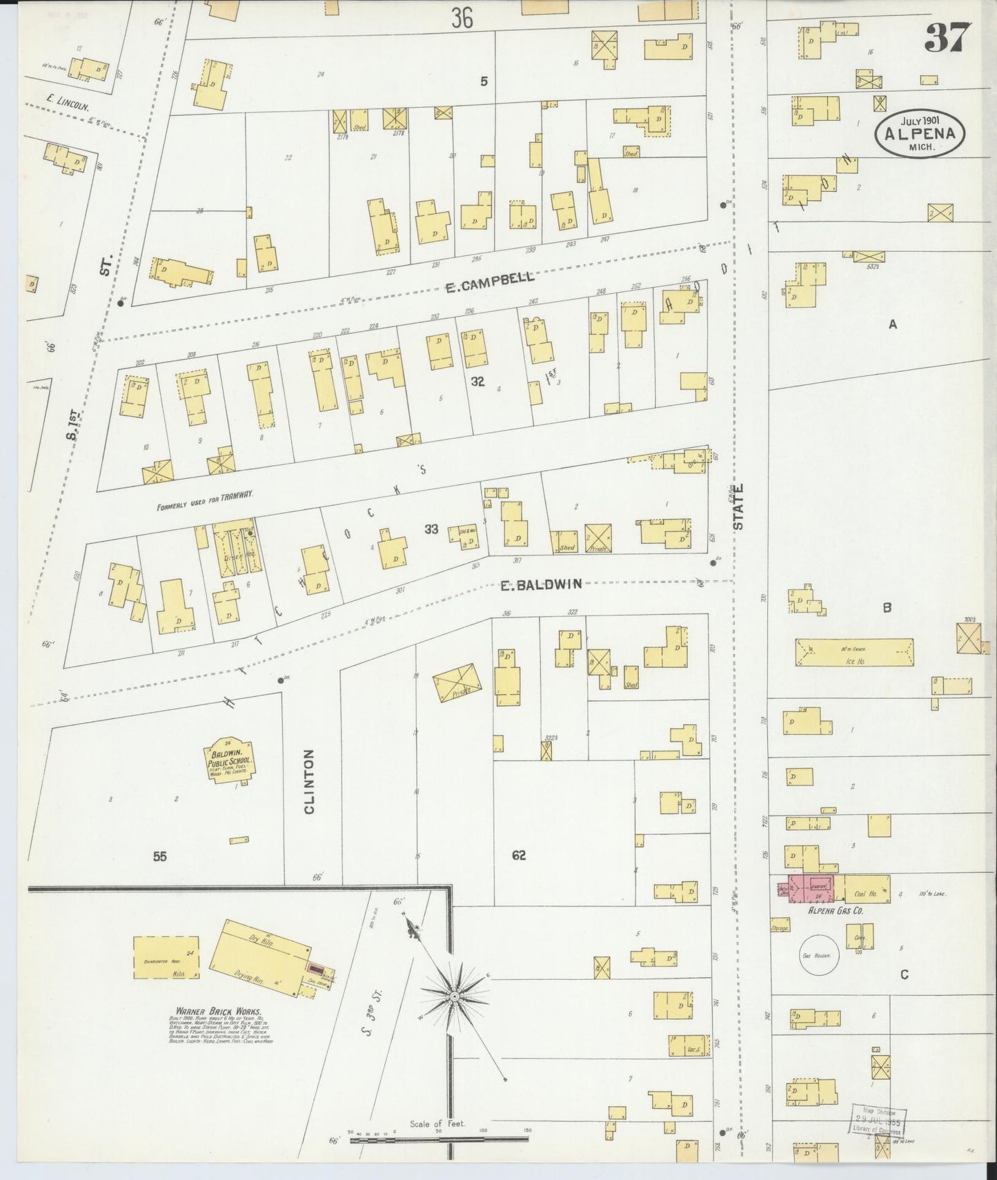 Sanborn Fire Insurance Map from Alpena, Alpena County, Michigan (1901), Sheet #0037 - Historic Sanborn Fire Insurance Map Print, vintage old map wall art, antique decor, genealogy gift, Michigan Michigan map