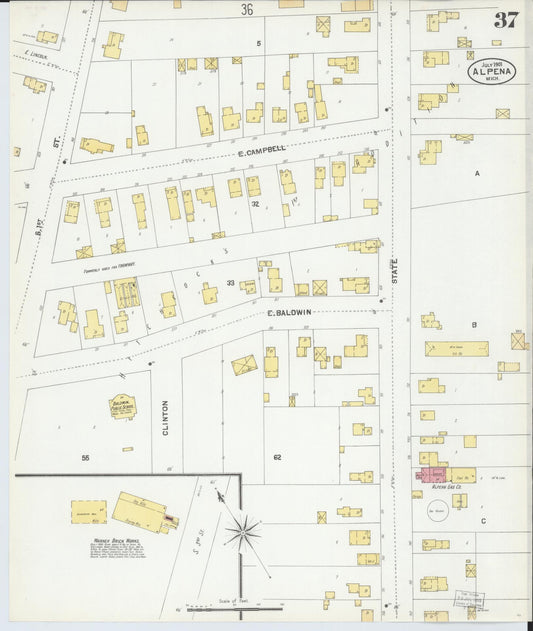 Sanborn Fire Insurance Map from Alpena, Alpena County, Michigan (1901), Sheet #0037 - Historic Sanborn Fire Insurance Map Print, vintage old map wall art, antique decor, genealogy gift, Michigan Michigan map