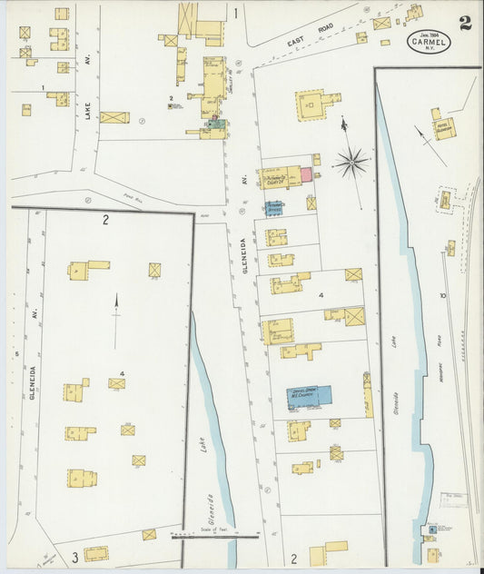 Sanborn Fire Insurance Map from Carmel, Putnam County, New York (1904), Sheet #0002 - Historic Sanborn Fire Insurance Map Print, vintage old map wall art, antique decor, genealogy gift, New York New York map