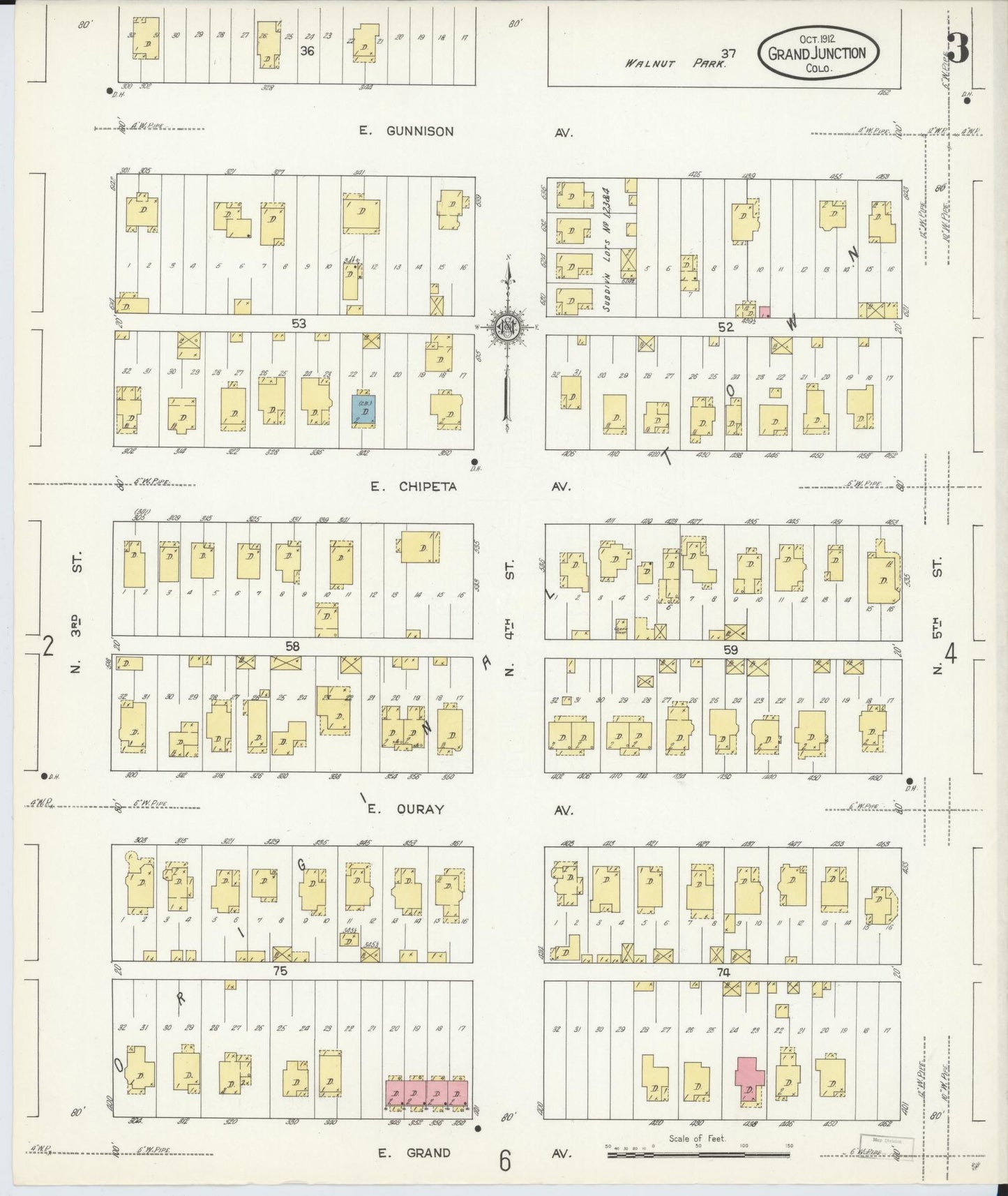Sanborn Fire Insurance Map from Grand Junction, Mesa County, Colorado (1912), Sheet #0003 - Complete Map Set gallery image, historic Sanborn map, vintage wall art, Colorado Colorado