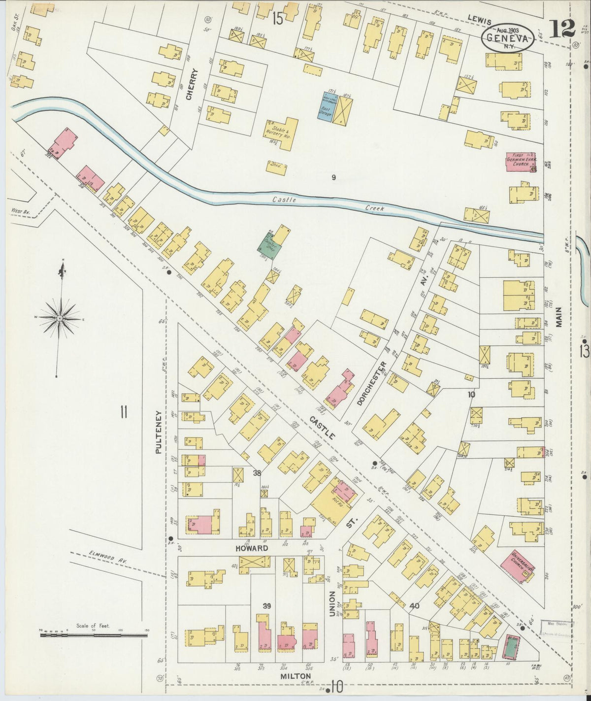 Sanborn Fire Insurance Map from Geneva, Ontario County, New York (1903), Sheet #0012 - Historic Sanborn Fire Insurance Map Print, vintage old map wall art, antique decor, genealogy gift, New York New York map