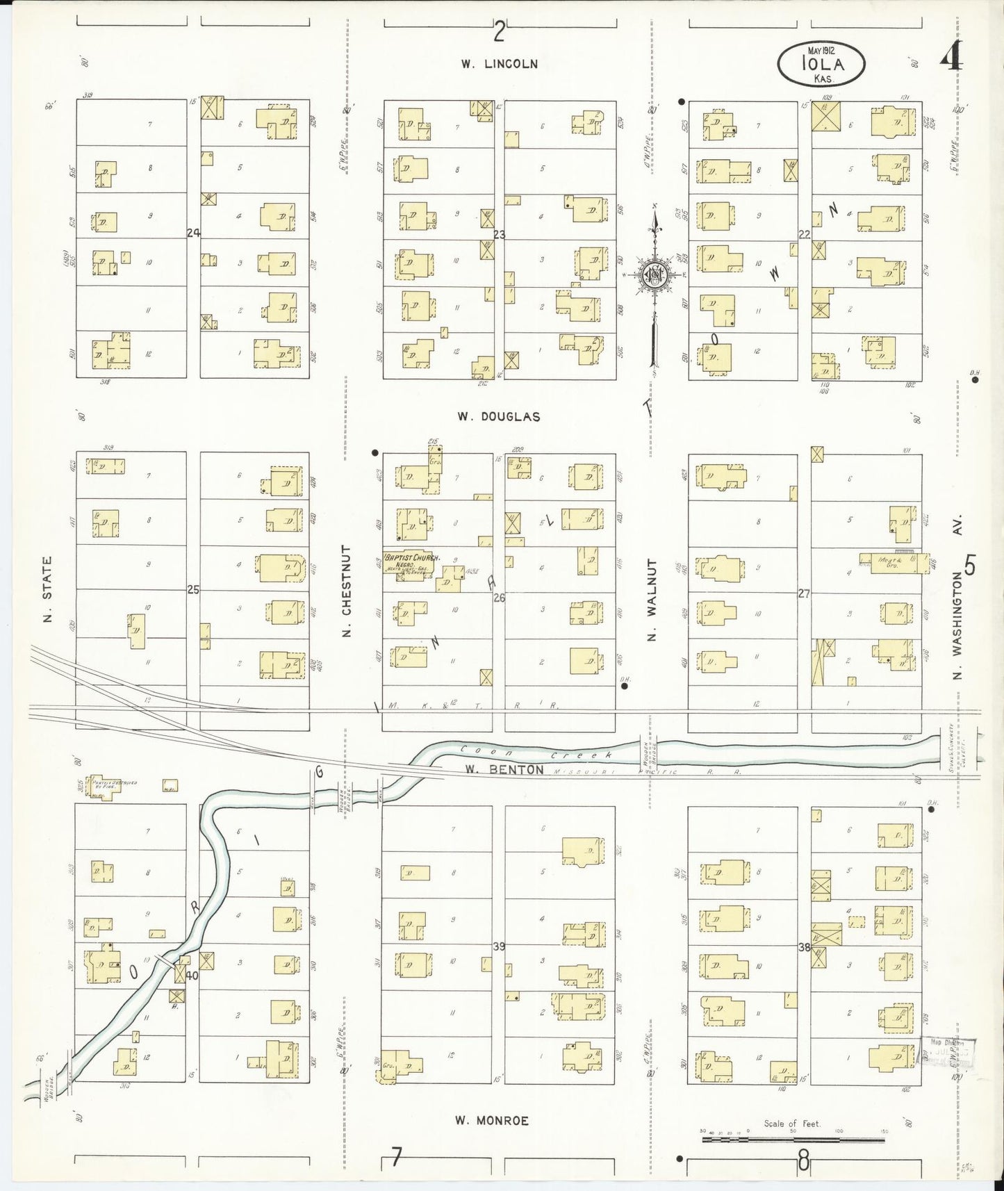 Sanborn Fire Insurance Map from Iola, Allen County, Kansas (1912), Sheet #0004 - Complete Map Set gallery image, historic Sanborn map, vintage wall art, Kansas Kansas