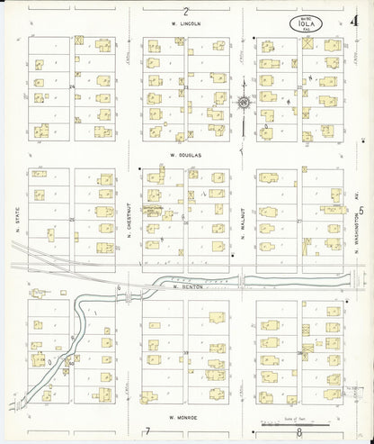 Sanborn Fire Insurance Map from Iola, Allen County, Kansas (1912), Sheet #0004 - Complete Map Set gallery image, historic Sanborn map, vintage wall art, Kansas Kansas