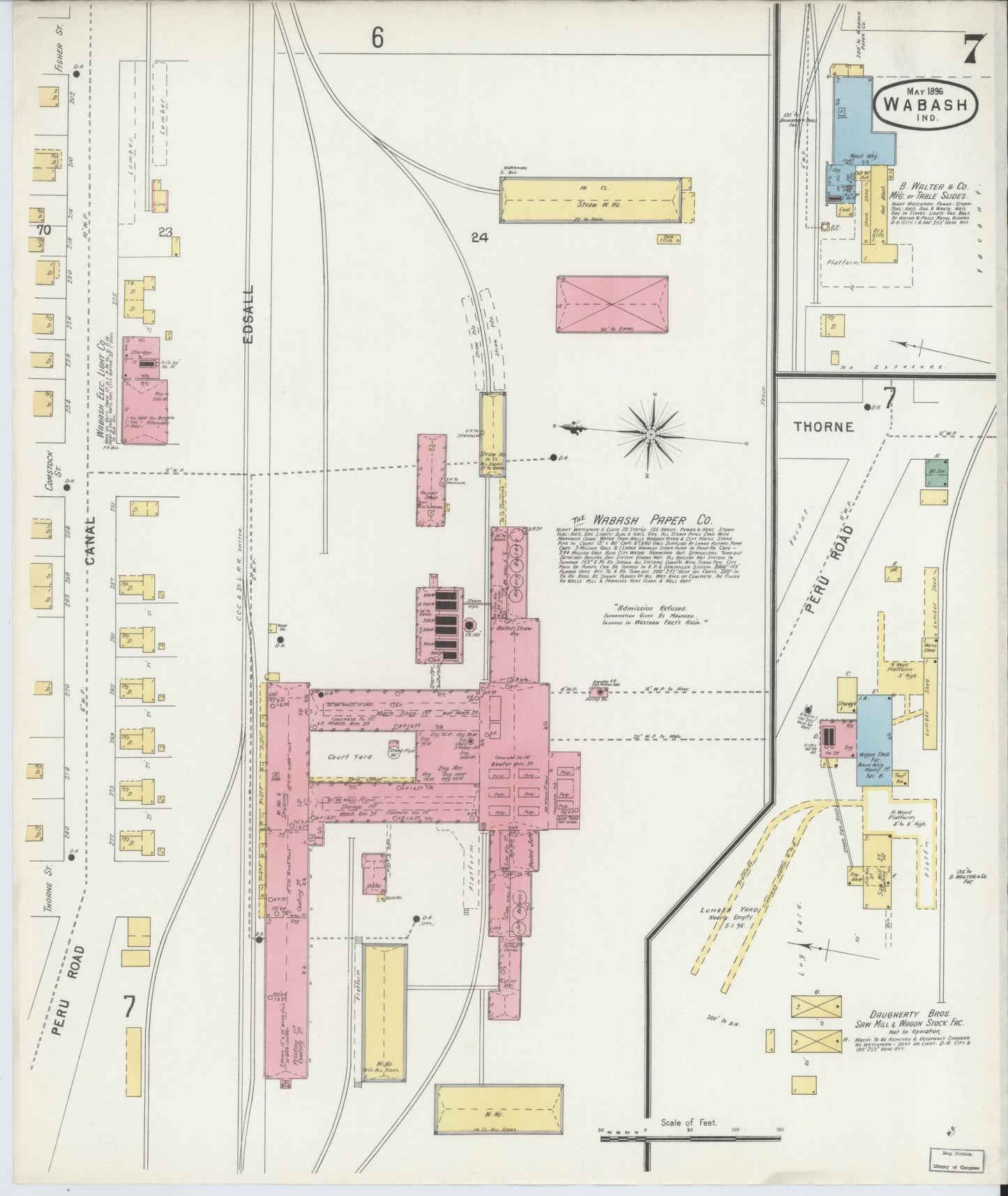 Sanborn Fire Insurance Map from Wabash, Wabash County, Indiana (1896), Sheet #0007 - Historic Sanborn Fire Insurance Map Print, vintage old map wall art, antique decor, genealogy gift, Indiana Indiana map