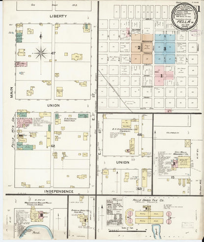 Sanborn Fire Insurance Map from Pella, Marion County, Iowa (1888), Sheet #0001 - Historic Sanborn Fire Insurance Map Print, vintage old map wall art