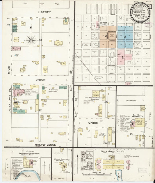 Sanborn Fire Insurance Map from Pella, Marion County, Iowa (1888), Sheet #0001 - Historic Sanborn Fire Insurance Map Print, vintage old map wall art