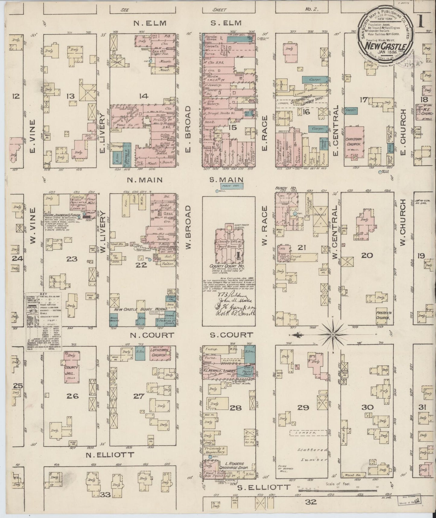 Sanborn Fire Insurance Map from New Castle, Henry County, Indiana (1886), Sheet #0001 - Complete Map Set gallery image, historic Sanborn map, vintage wall art, Indiana Indiana
