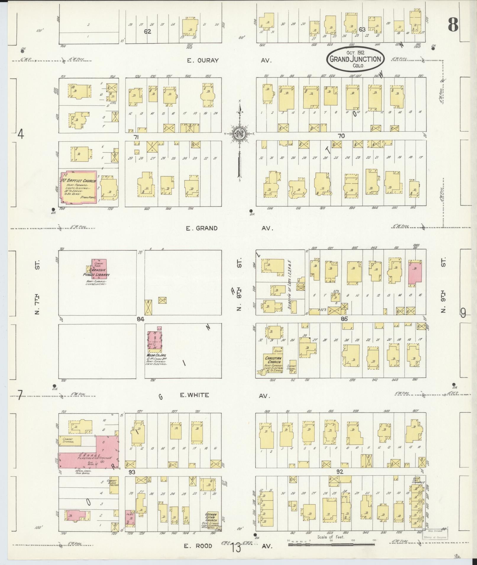 Sanborn Fire Insurance Map from Grand Junction, Mesa County, Colorado (1912), Sheet #0008 - Complete Map Set gallery image, historic Sanborn map, vintage wall art, Colorado Colorado