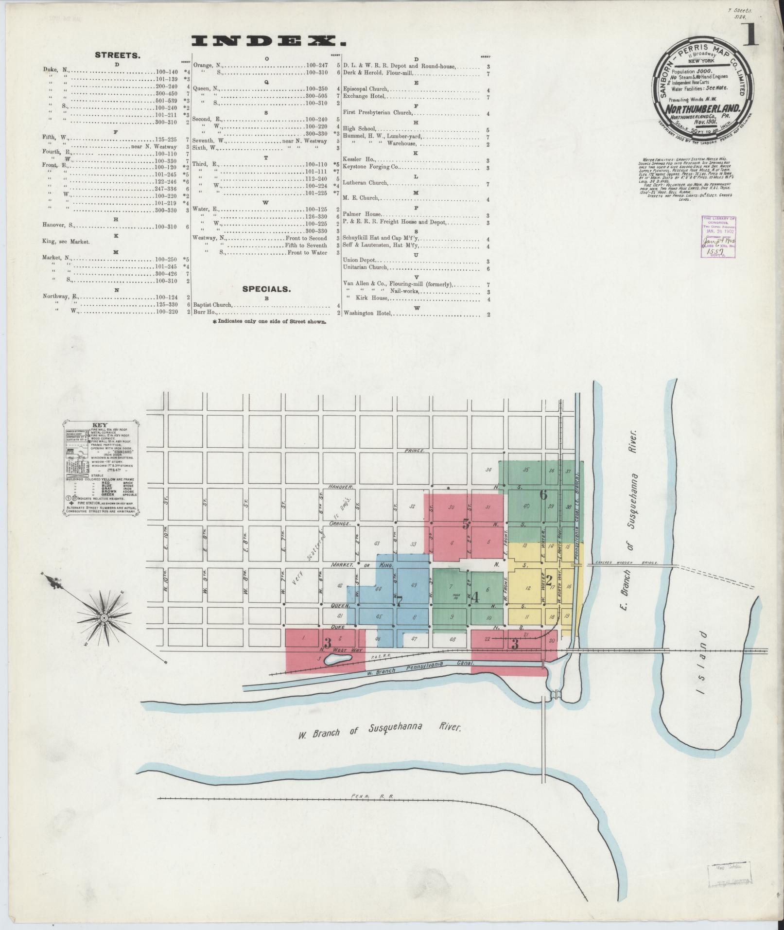 Sanborn Fire Insurance Map from Northumberland, Northumberland County, Pennsylvania (1901), Sheet #0001 - Complete Map Set gallery image, historic Sanborn map, vintage wall art, Pennsylvania Pennsylvania