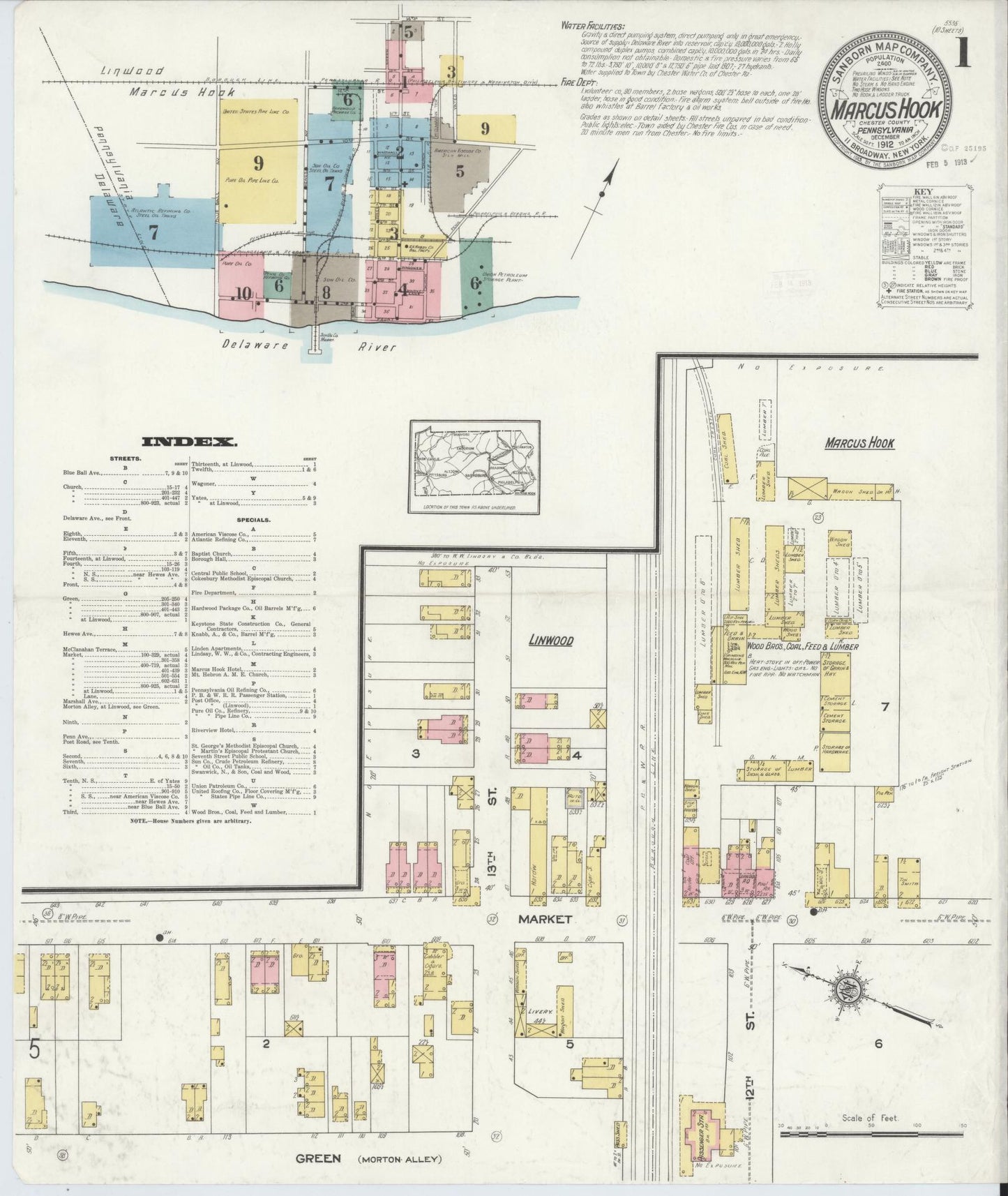 Sanborn Fire Insurance Map from Marcus Hook, Chester County, Pennsylvania (1912), Sheet #0001 - Complete Map Set gallery image, historic Sanborn map, vintage wall art, Pennsylvania Pennsylvania