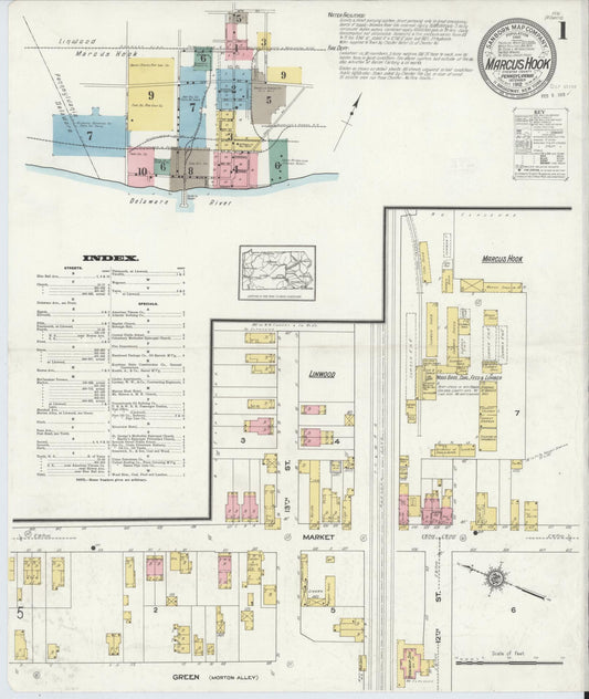 Sanborn Fire Insurance Map from Marcus Hook, Chester County, Pennsylvania (1912), Sheet #0001 - Complete Map Set gallery image, historic Sanborn map, vintage wall art, Pennsylvania Pennsylvania