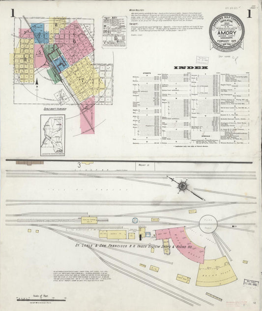 Sanborn Fire Insurance Map from Amory, Monroe County, Mississippi (1925), Sheet #0001 - Complete Map Set gallery image, historic Sanborn map, vintage wall art, Mississippi Mississippi
