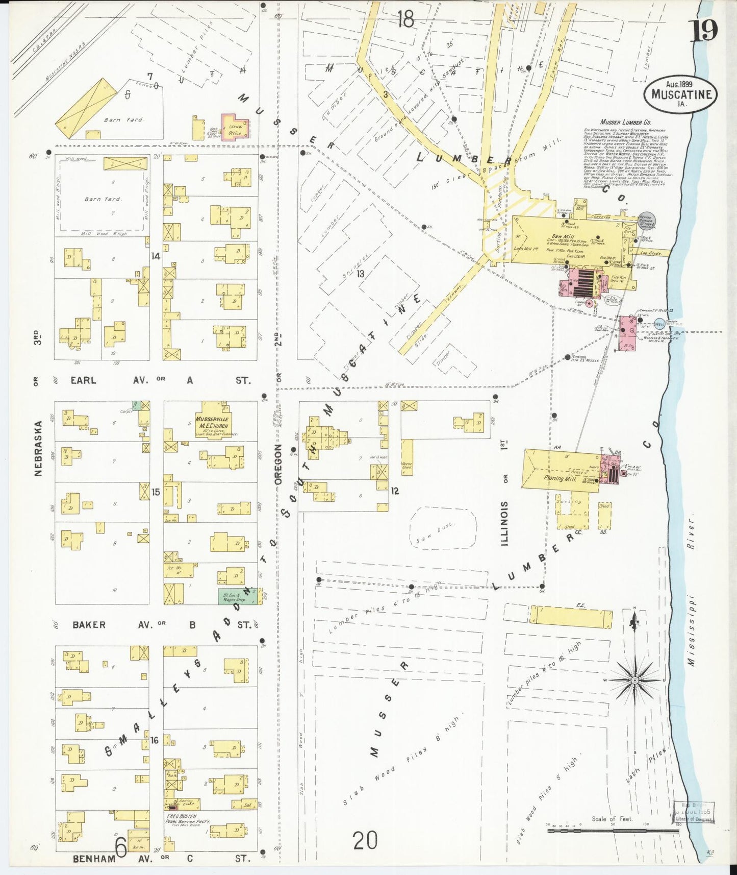 Sanborn Fire Insurance Map from Muscatine, Muscatine County, Iowa (1899), Sheet #0019 - Historic Sanborn Fire Insurance Map Print