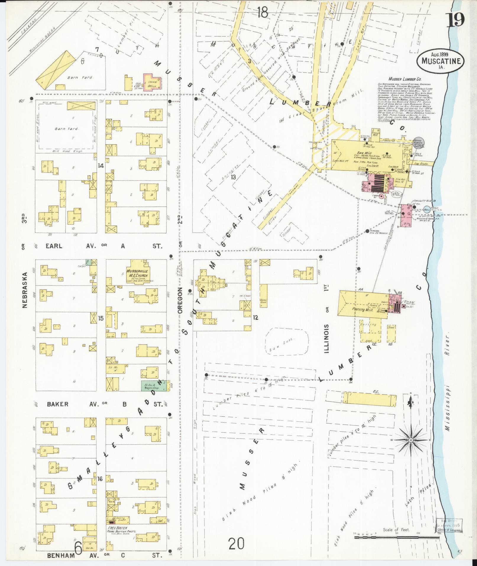 Sanborn Fire Insurance Map from Muscatine, Muscatine County, Iowa (1899), Sheet #0019 - Historic Sanborn Fire Insurance Map Print