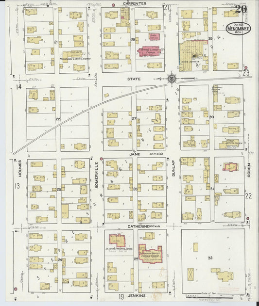 Sanborn Fire Insurance Map from Menominee, Menominee County, Michigan (1921), Sheet #0020 - Historic Sanborn Fire Insurance Map Print, vintage old map wall art, antique decor, genealogy gift, Michigan Michigan map